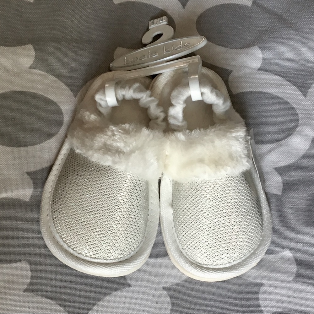 Koala Kids Faux Fur Shimmer Slippers Hard Soles